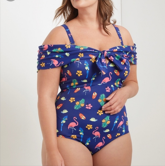 Eloquii off the Shoulder Printed one-piece swimsuit - Picture 2 of 6